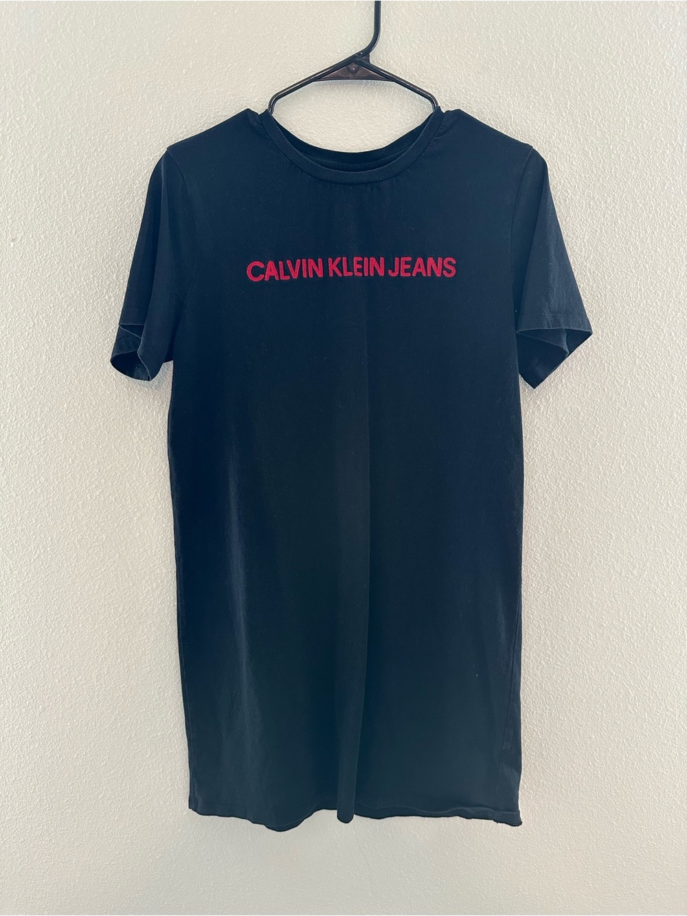 Calvin Klein Jeans Black Tee Dress with Red Logo